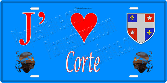 Plaque métal décorative 15 x 30 cm bleu J' ❤️ Corte Canton de Corte Haute-Corse
