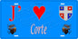 Plaque métal décorative 15 x 30 cm bleu J' ❤️ Corte Canton de Corte Haute-Corse