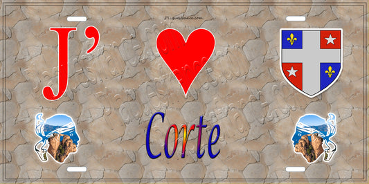 Plaque métal décorative 15 x 30 cm mur antique J' ❤️ Corte Canton de Corte Haute-Corse