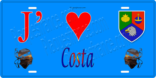 Plaque métal décorative 15 x 30 cm bleu J' ❤️ Costa Canton de l'Île-Rousse Haute-Corse