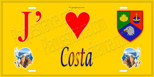 Plaque métal décorative 15 x 30 cm jaune J' ❤️ Costa Canton de l'Île-Rousse Haute-Corse