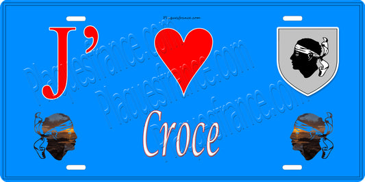 Plaque métal décorative 15 x 30 cm bleu J' ❤️ Croce  Canton de Casinca-Fumalto Haute-Corse