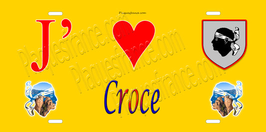 Plaque métal décorative 15 x 30 cm jaune J' ❤️ Croce  Canton de Casinca-Fumalto Haute-Corse
