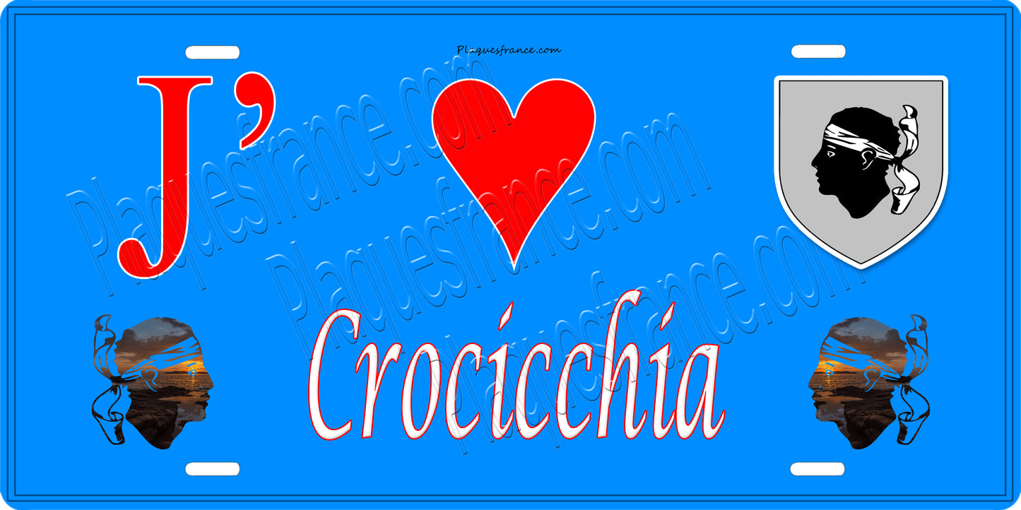 Plaque métal décorative 15 x 30 cm bleu J' ❤️ Crocicchia  Canton de Golo-Morosaglia Haute-Corse