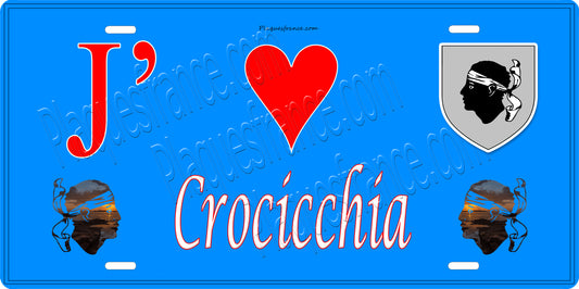 Plaque métal décorative 15 x 30 cm bleu J' ❤️ Crocicchia  Canton de Golo-Morosaglia Haute-Corse