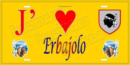 Plaque métal décorative 15 x 30 cm jaune J' ❤️ Erbajolo Canton de Golo-Morosaglia Haute-Corse