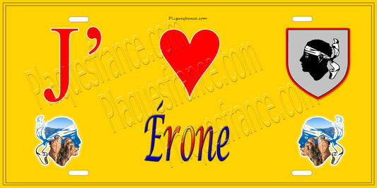 Plaque métal décorative 15 x 30 cm jaune J' ❤️ Érone Canton de Golo-Morosaglia Haute-Corse
