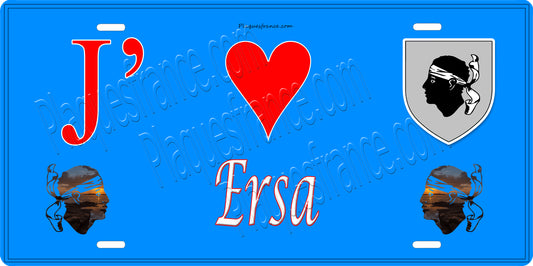 Plaque métal décorative 15 x 30 cm bleu J' ❤️ Ersa Canton du Cap Corse Haute-Corse