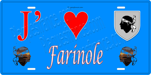 Plaque métal décorative 15 x 30 cm bleu J' ❤️ Farinole Canton du Cap Corse Haute-Corse