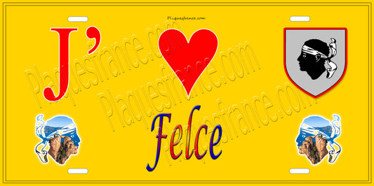 Plaque métal décorative 15 x 30 cm jaune J' ❤️ Felce Canton de la Castagniccia Haute-Corse