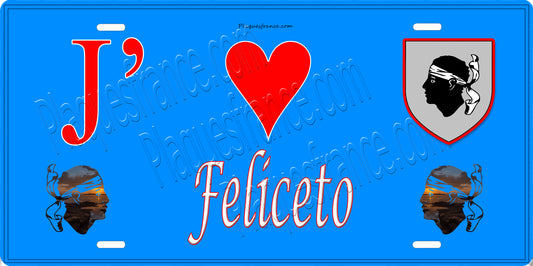 Plaque métal décorative 15 x 30 cm bleu J' ❤️ Feliceto Canton de l'Île-Rousse Haute-Corse