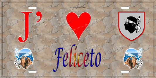 Plaque métal décorative 15 x 30 cm mur antique J' ❤️ Feliceto Canton de l'Île-Rousse Haute-Corse