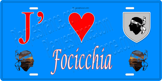 Plaque métal décorative 15 x 30 cm bleu J' ❤️ Focicchia Canton de Golo-Morosaglia Haute-Corse