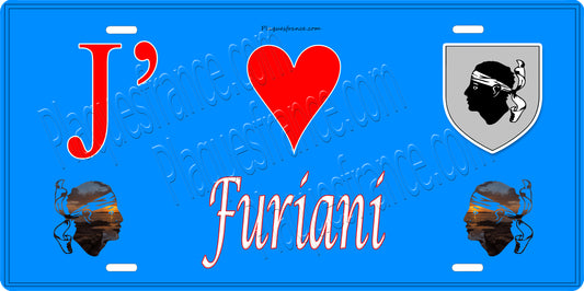 Plaque métal décorative 15 x 30 cm bleu J' ❤️ Furiani Canton de Bastia Haute-Corse