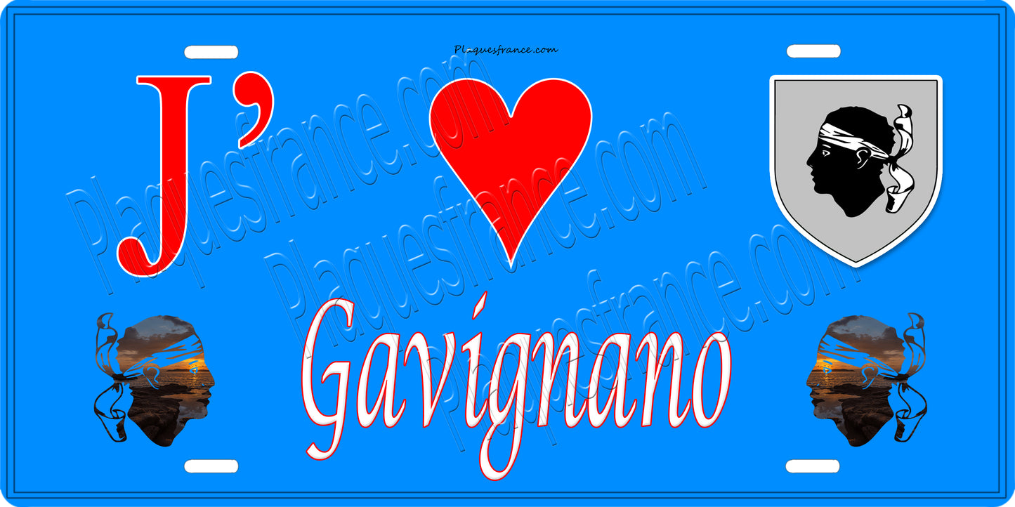 Plaque métal décorative 15 x 30 cm bleu J' ❤️ Gavignano Canton de Golo-Morosaglia Haute-Corse