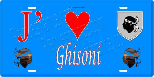 Plaque métal décorative 15 x 30 cm bleu J' ❤️ Ghisoni Canton de Fiumorbo-Castello Haute-Corse
