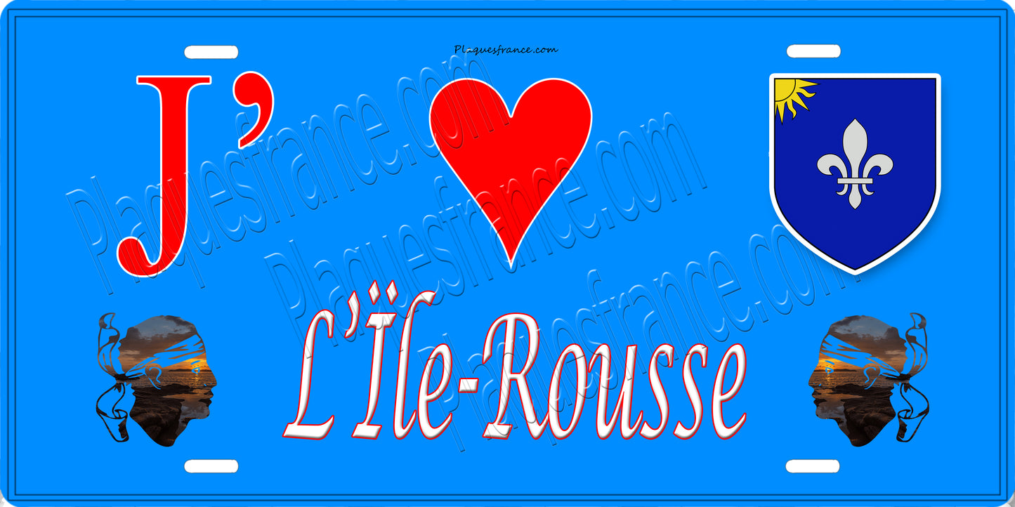 Plaque métal décorative 15 x 30 cm bleu J' ❤️ L'Île-Rousse Canton de L'Île-Rousse Haute-Corse