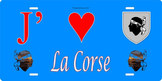 Plaque métal décorative 15 x 30 cm bleu J'❤️la Corse - Plaquesfrance.com
