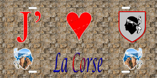 Plaque métal décorative 15 x 30 cm mur 2 J'❤️la Corse - Plaquesfrance.com
