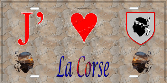 Plaque métal décorative 15 x 30 cm mur antique J'❤️la Corse - Plaquesfrance.com