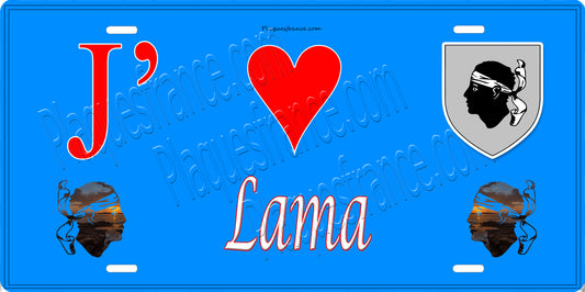 Plaque métal décorative 15 x 30 cm bleu J' ❤️ Lama Canton de l'Île-Rousse Haute-Corse