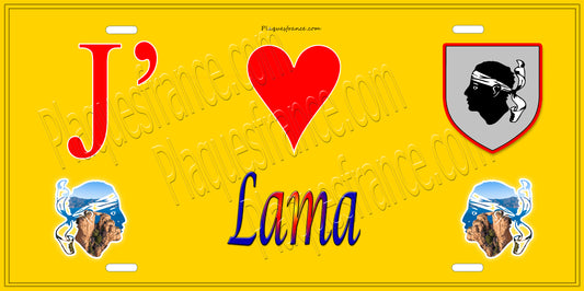 Plaque métal décorative 15 x 30 cm jaune J' ❤️ Lama Canton de l'Île-Rousse Haute-Corse