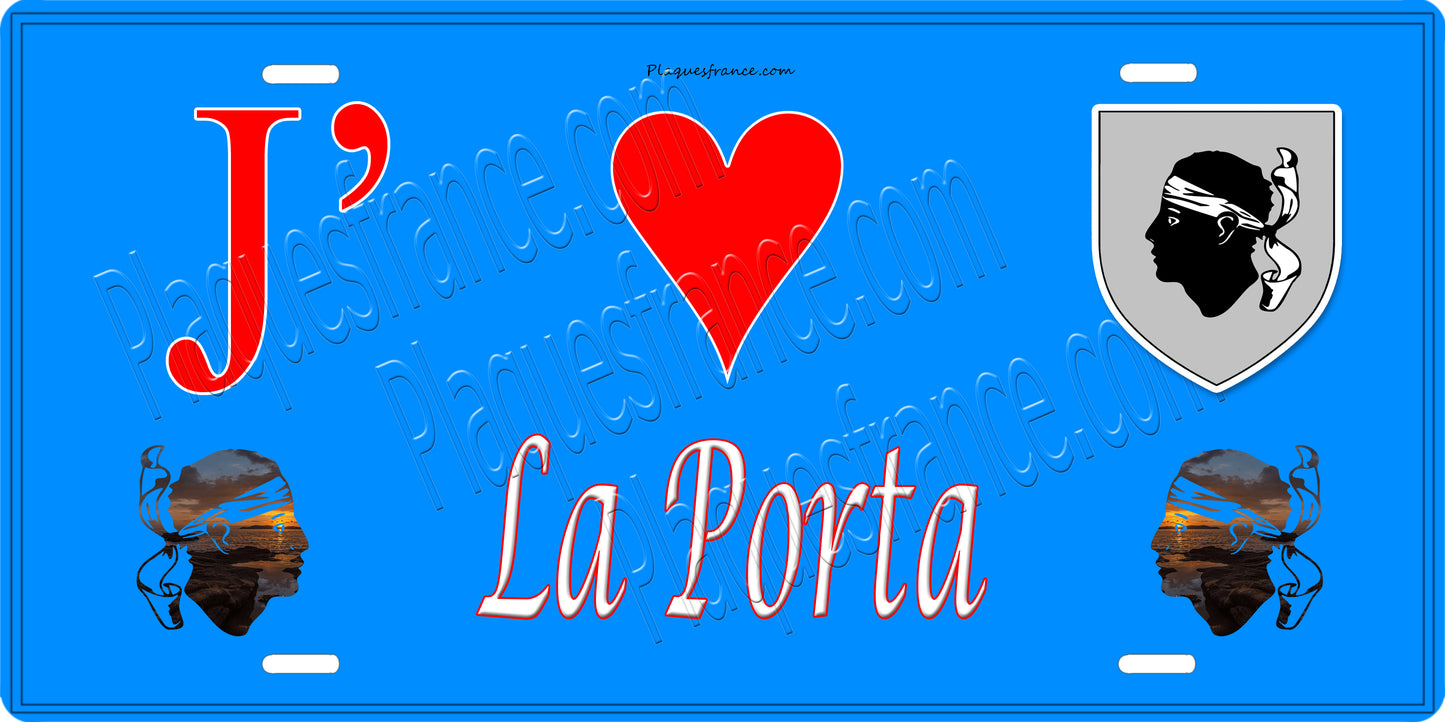 Plaque métal décorative 15 x 30 cm bleu J' ❤️ La Porta Canton de Casinca-Fumalto Haute-Corse