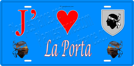 Plaque métal décorative 15 x 30 cm bleu J' ❤️ La Porta Canton de Casinca-Fumalto Haute-Corse