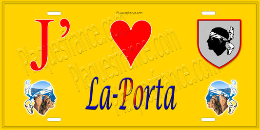 Plaque métal décorative 15 x 30 cm jaune J' ❤️ La Porta Canton de Casinca-Fumalto Haute-Corse