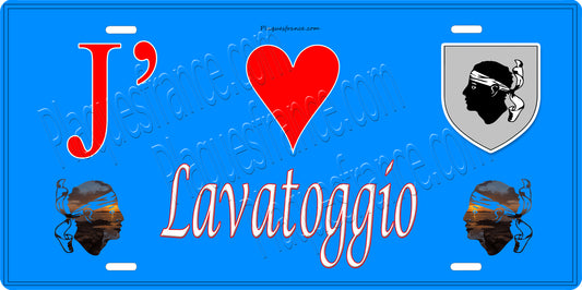 Plaque métal décorative 15 x 30 cm bleu J' ❤️ Lavatoggio Canton de Calvi Haute-Corse