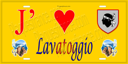 Plaque métal décorative 15 x 30 cm jaune J' ❤️ Lavatoggio Canton de Calvi Haute-Corse