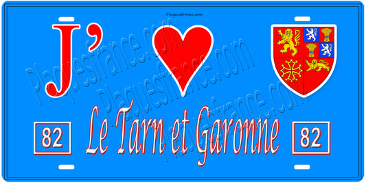 Plaque métal décorative, J' ❤️Le Tarn et Garonne  32, Occitanie, France