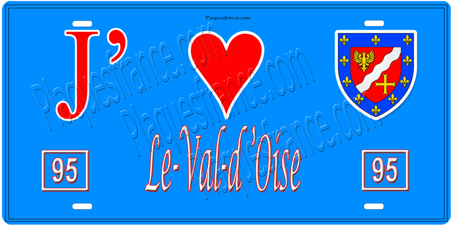 Plaque métal décorative  J' ❤️ Le Val d'Oise (95)