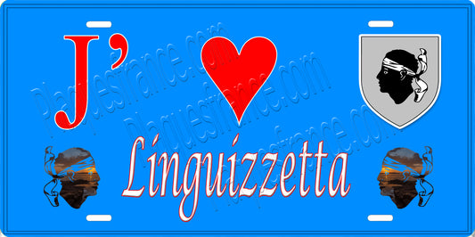 Plaque métal décorative 15 x 30 cm bleu J' ❤️ Linguizzetta Canton de Ghisonaccia Haute-Corse