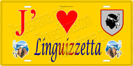 Plaque métal décorative 15 x 30 cm jaune J' ❤️ Linguizzetta Canton de Ghisonaccia Haute-Corse