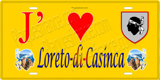 Plaque métal décorative 15 x 30 cm jaune J' ❤️ Loreto-di-Casinca Canton de Casinca-Fumalto Haute-Corse