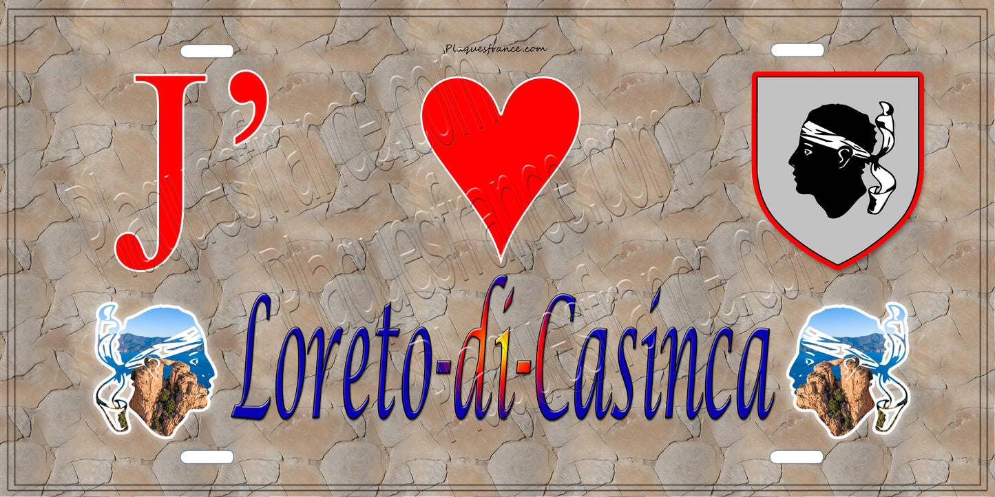 Plaque métal décorative 15 x 30 cm mur antique J' ❤️ Loreto-di-Casinca Canton de Casinca-Fumalto Haute-Corse