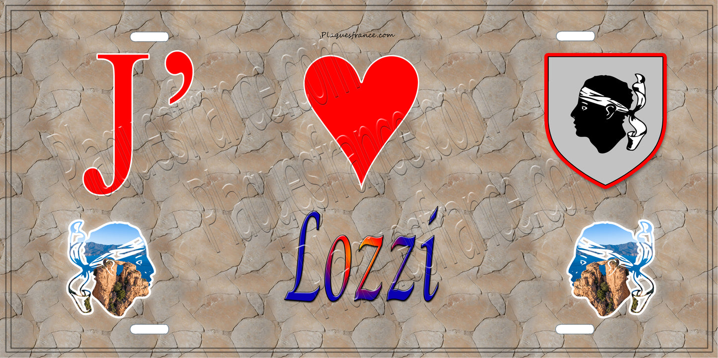 Plaque métal décorative 15 x 30 cm mur antique J' ❤️ Lozzi Canton de Golo-Morosaglia Haute-Corse