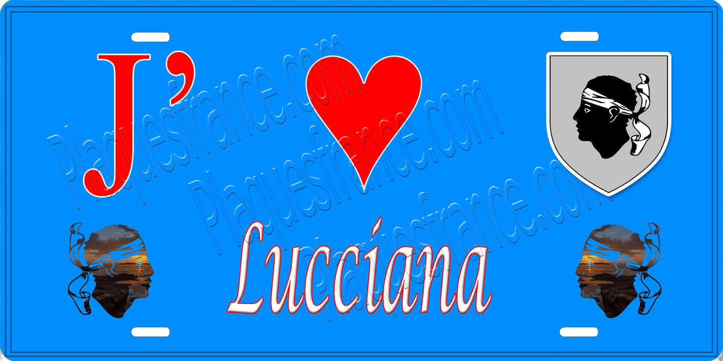 Plaque métal décorative 15 x 30 cm bleu J' ❤️ Lucciana Canton de Borgo Haute-Corse