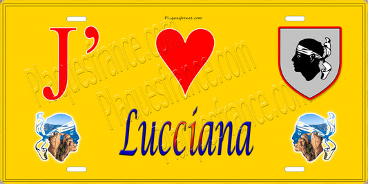 Plaque métal décorative 15 x 30 cm jaune J' ❤️ Lucciana Canton de Borgo Haute-Corse