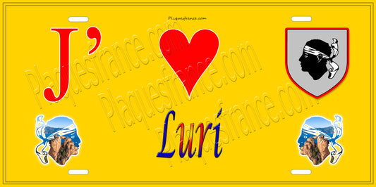 Plaque métal décorative 15 x 30 cm jaune J' ❤️ Luri Canton de Cap Corse Haute-Corse