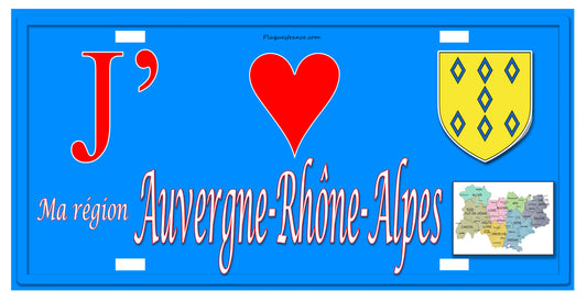 Plaque métal décorative i love ma région Auvergne Rhône Alpes