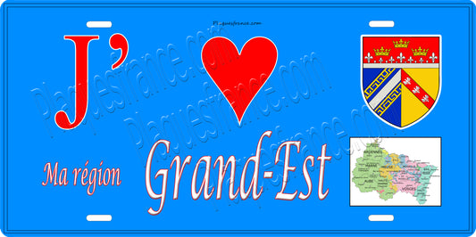 Plaque métal décorative 15 x30 bleu J' ❤️ la région Grand-Est