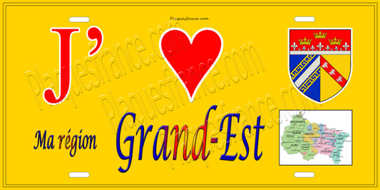 Plaque métal décorative 15 x30 cm jaune J' ❤️ la région Grand-Est