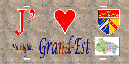 Plaque métal décorative 15 x30 cm mur antique J' ❤️ la région Grand-Est