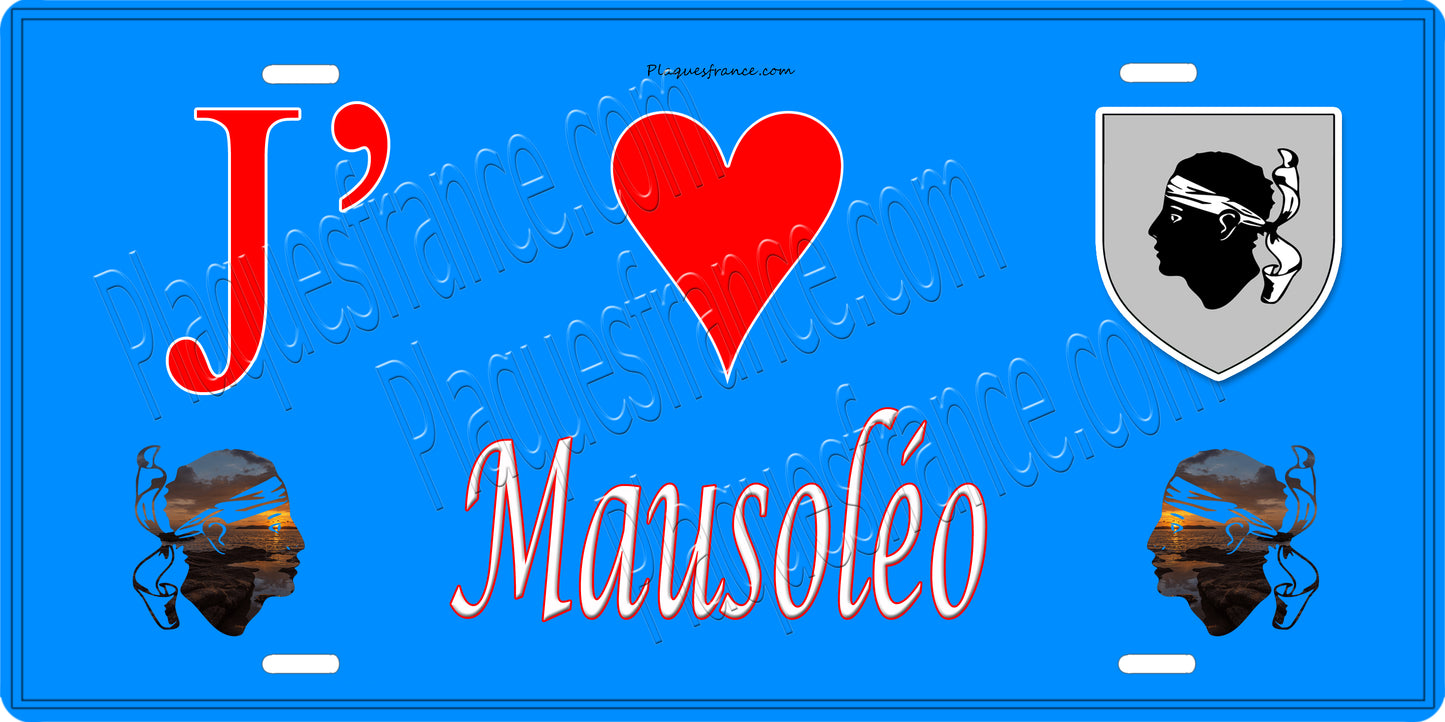Plaque métal décorative 15 x 30 cm bleu J' ❤️ Mausoléo Canton de l'Île-Rousse Haute-Corse