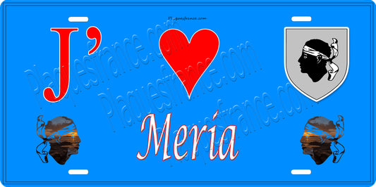 Plaque métal décorative 15 x 30 cm bleu J' ❤️ Meria Canton du Cap Corse Haute-Corse