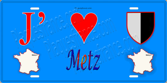 Plaque métal décorative 15x30 cm bleu J' ❤️Metz carte