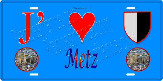 Plaque métal décorative 15x30 cm bleu J' ❤️Metz cathédrale
