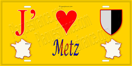 Plaque métal décorative 15x30 cm jaune J' ❤️Metz carte